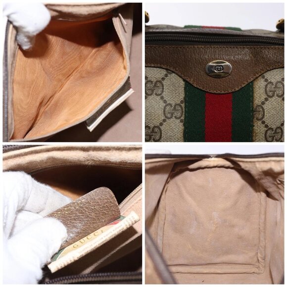 GUCCI GG Supreme Web Sherry Line Hand Bag PVC Beige Gold 39 02 007 Auth BA4056 - Picture 16 of 16